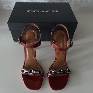 Coach Women's Burgundy Sandals with Silver Accents